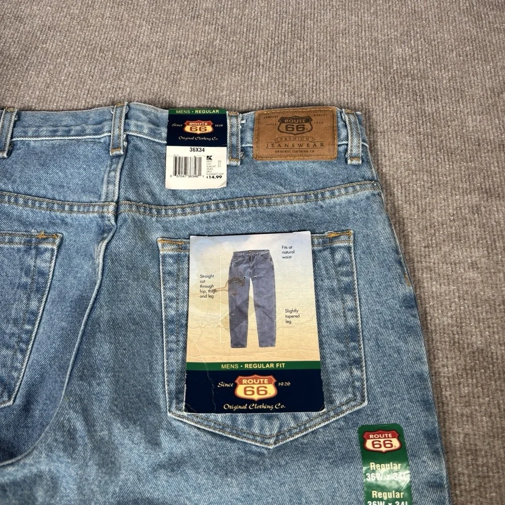 Vintage Route 66 Jeans Mens 34x34 (Tag 36x34) Regular Straight‎ Blue Denim NWT